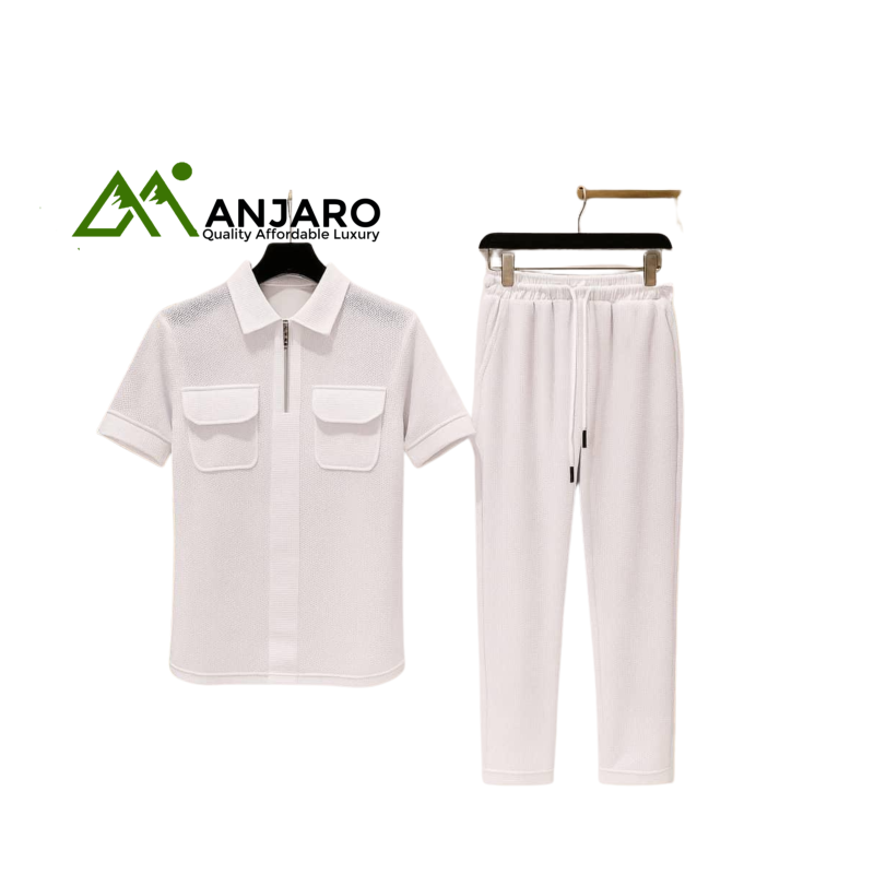 Perfectman Men’s White Polo Shirt & Jogger Pants Set – Casual Comfort & Everyday Style