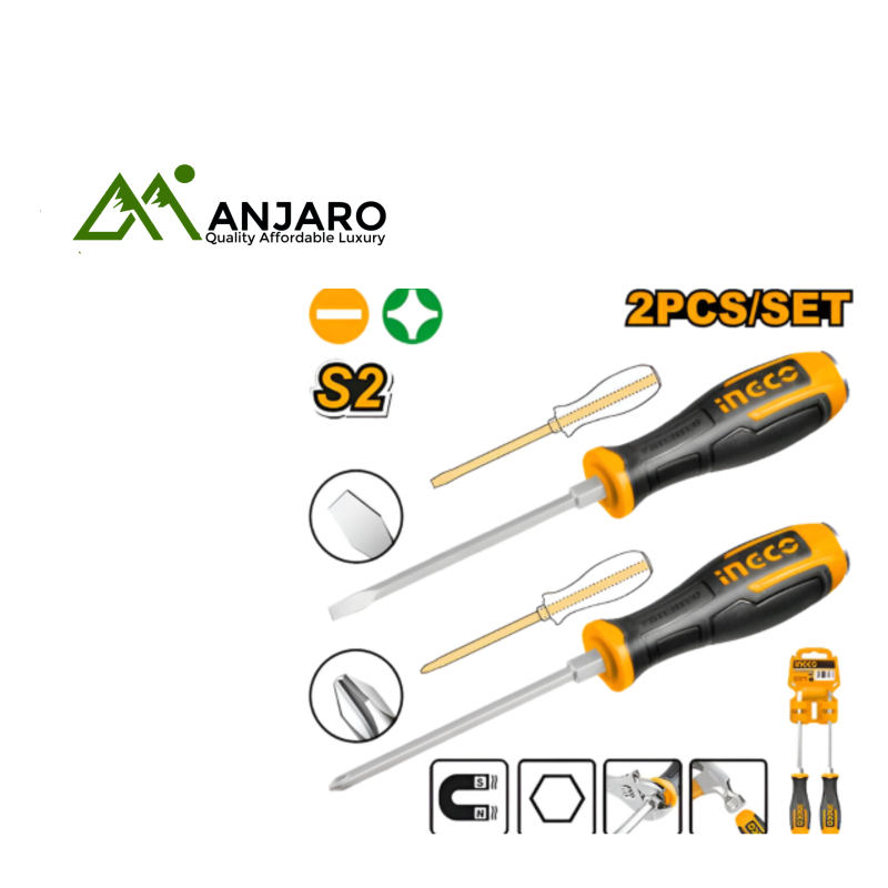 HGTST0208 2 Pcs Go-Through Screwdriver Set – S2 Industrial Steel, Hex Shank, Magnetic Tips