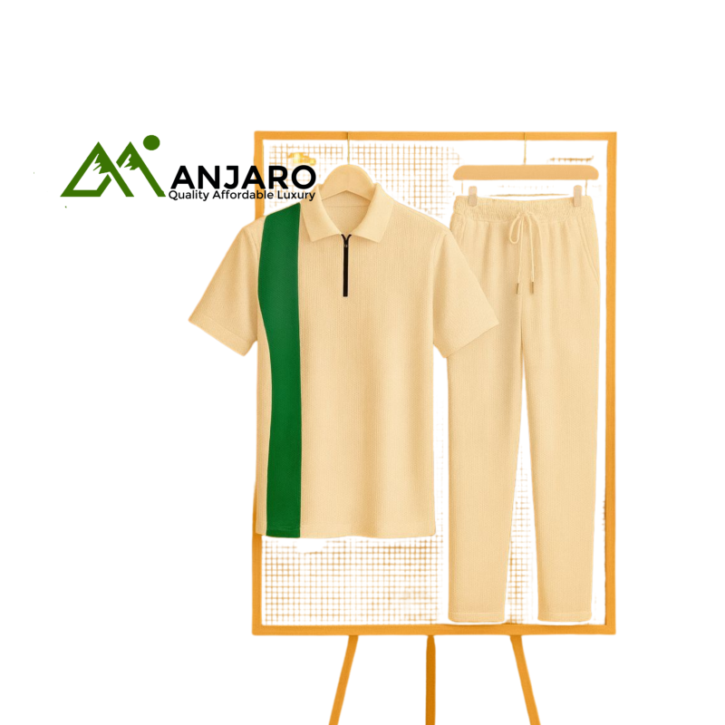 Perfectman Men’s Light Pink & Green Matching Set – Polo Shirt & Jogger Pants for Casual Comfort, Stylish Fit