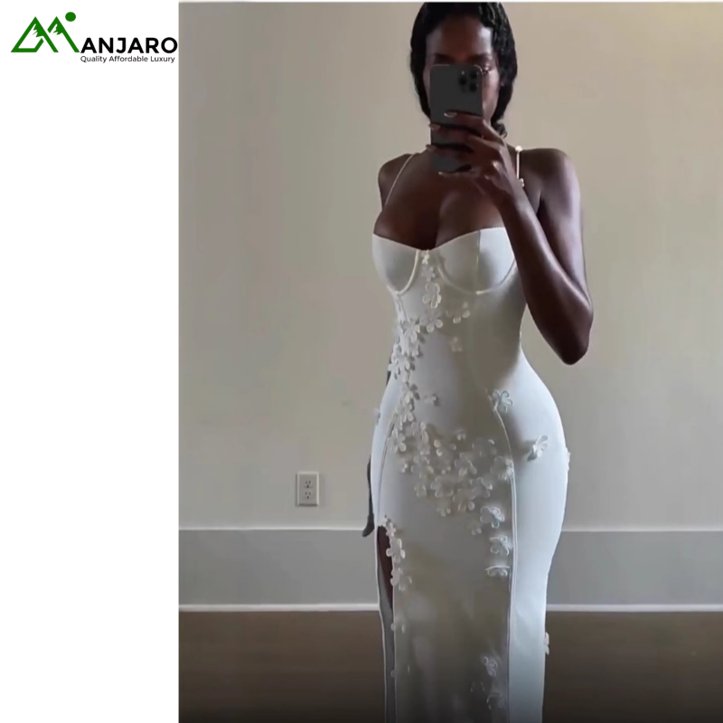 SDM112 European & American 3D Floral Spaghetti Strap Long Dress (Shipping fee Included)