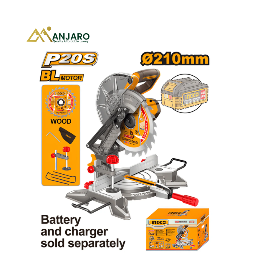 Ingco Cordless Mitre Saw– 210mm (8-1/4") Precision Wood Cutting Saw – 20V CMSLI2021