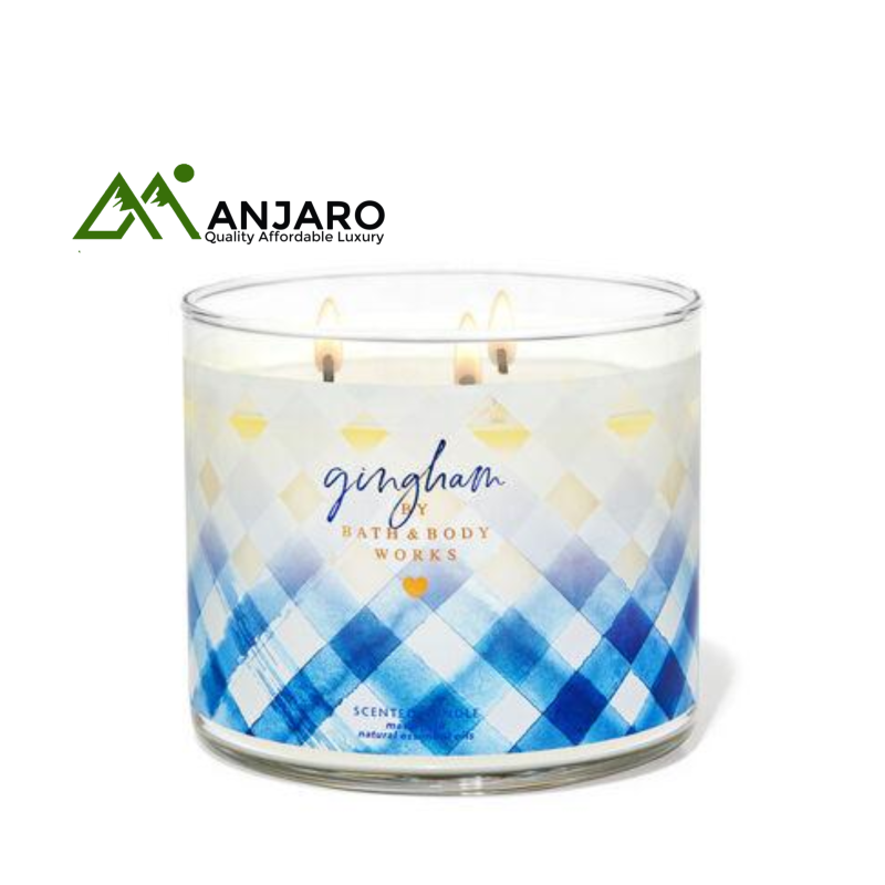 BATH & BODY WORKS Gingham 3-Wick Scented Candle – 14.5 oz | Fresh White Florals & Citrus in a Clean, Signature Scent