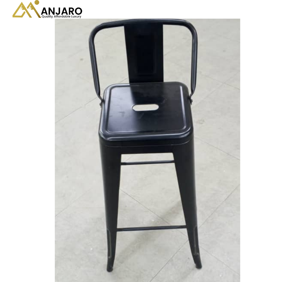 Industrial Matte Black Metal Bar Stool with Backrest